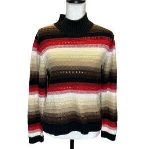Pappagallo preppy Y2K  Black Brown Red White Stripe sweater Size Small